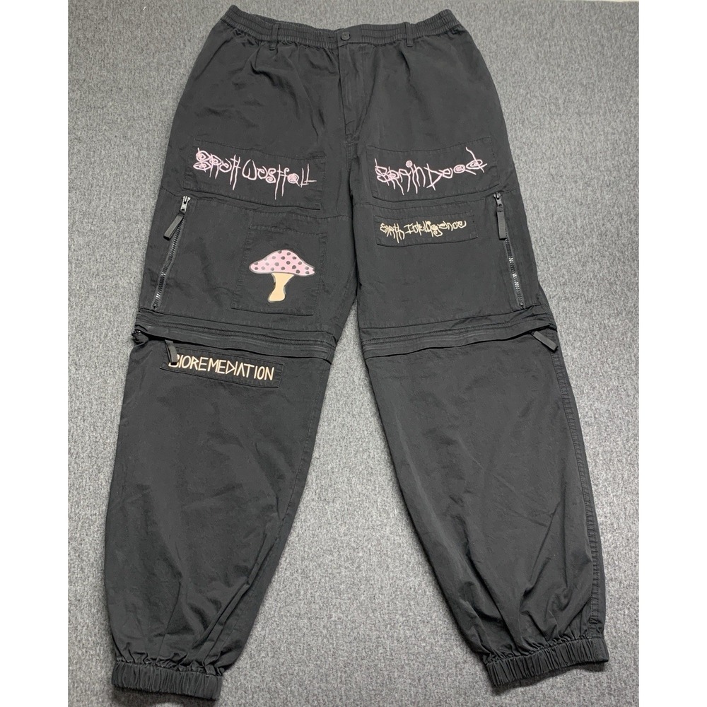 Brain Dead Mushroom Utility Black Pants Pockets 100% COTTON Size XL (32x30)